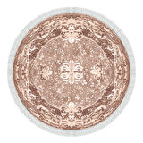 Alanur Yıldız Kaymaz Deri Tabanlı Saçaklı Dijital Halı Yuvarlak