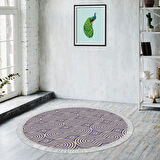 Alanur Yıldız Kaymaz Deri Tabanlı Saçaklı Dijital Halı Yuvarlak