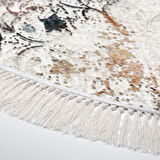 Alanur Trend Kaymaz Dod Tabanlı Saçaklı Dijital Halı Yuvarlak