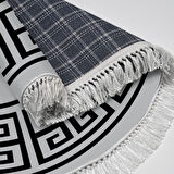 Alanur Star Kaymaz Pamuk Tabanlı Saçaklı Dijital Halı Yuvarlak