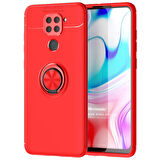 Microsonic Xiaomi Redmi Note 9 Kılıf Kickstand Ring Holder Kırmızı