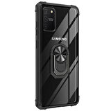 Microsonic Samsung Galaxy A91 Kılıf Grande Clear Ring Holder Siyah
