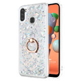 Microsonic Samsung Galaxy M11 Kılıf Glitter Liquid Holder Gümüş