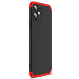 Microsonic Apple iPhone 12 Kılıf Double Dip 360 Protective Siyah Kırmızı