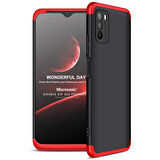 Microsonic Xiaomi Poco M3 Kılıf Double Dip 360 Protective Siyah Kırmızı