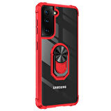 Microsonic Samsung Galaxy S22 Kılıf Grande Clear Ring Holder Kırmızı