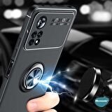 Microsonic Xiaomi Poco M4 Pro 4G Kılıf Kickstand Ring Holder Lacivert