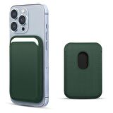 Microsonic Apple iPhone 12 Pro Max Leather Wallet MagSafe Koyu Yeşil