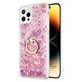 Microsonic Apple iPhone 13 Pro Max Kılıf Glitter Liquid Holder Pembe
