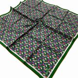 Silk Home Yeşil-Pembe Geometrik Desenli Tivil İpek Eşarp 11413-218
