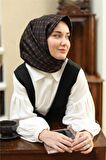 Silk Home Kahve Desenli Tivil İpek Eşarp 11393-28