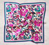 Silk Home Turkuaz-Fuşya Desenli Tivil İpek Eşarp 11405-40