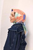 Silk Home Kahverengi-Yeşil Çiçek Desen Tivil İpek Eşarp 11408-04