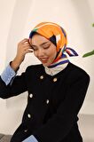 Silk Home Şeker Pembesi-Lacivert Çiçek Desen Tivil İpek Eşarp 11408-12