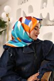 Silk Home Turuncu-Kiremit Çiçek Desen Tivil İpek Eşarp 11408-20