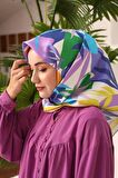 Silk Home Mavi-Krem Yaprak Desen Tivil İpek Eşarp 11406-18