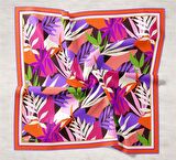 Silk Home Pembe-Beyaz Yaprak Desen Tivil İpek Eşarp 11406-30