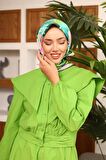 Silk Home Mint Yeşili- Pudra Yaprak Desen Tivil İpek Eşarp 11406-50