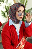 Silk Home Petrol Yeşili Kırmızı Desenli Tivil İpek Eşarp 11413-38