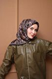 Silk Home Koyu Yeşil-Koyu Vişne Çürüğü Çiçek Desen Tivil İpek Eşarp 11419-51