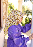Silk Home Yeşil Lila Çıtır Çiçek Desenli Tivil İpek Eşarp-11428-06
