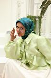 Silk Home Yeşil Pembe Desenli Tivil İpek Eşarp 11433-29