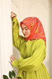Silk Home Turuncu Sarı Desenli Tivil İpek Eşarp 11432-18