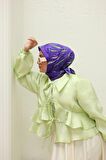 Silk Home Mor Yeşil Desenli Tivil İpek Eşarp 11432-20