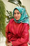 Silk Home Yeşil Pembe Desenli Tivil İpek Eşarp 11432-36