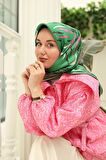 Silk Home Yeşil Pembe Desenli Tivil İpek Eşarp 11432-58