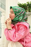 Silk Home Yeşil Pembe Desenli Tivil İpek Eşarp 11432-58