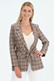 Yazlık Ekose Desenli Blazer Ceket