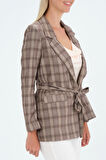 Yazlık Ekose Desenli Blazer Ceket