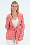 Yazlık Ekose Desenli Blazer Ceket