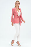 Yazlık Ekose Desenli Blazer Ceket