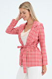 Yazlık Ekose Desenli Blazer Ceket