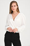 Kuruvaze Kapamalı Saten Bluz