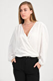 Kuruvaze Kapamalı Saten Bluz