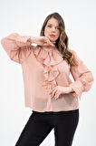 Büyük Beden Yakası Volanlı Gömlek