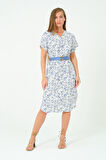 Desenli Kemerli Oversize Elbise