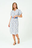 Desenli Kemerli Oversize Elbise