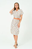 Desenli Kemerli Oversize Elbise