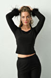 Kol Ucu Peluş Tüylü BodyCorn Bluz