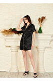 Saten Ara Biyeli Tunik Siyah 5101