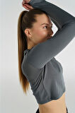 Kadın Hml Dolby Crop Uzun Kol T-Shirt - Gri | M