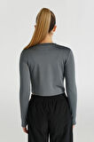 Kadın Hml Dolby Crop Uzun Kol T-Shirt - Gri | M