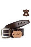 Pierre Cardin PC351 Erkek 3,5 cm Hakiki Deri Kemer Kahverengi Koyu
