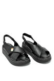 Elit Rhm408 Kadın Hakiki Deri Ortopedik Düz Sandalet Siyah