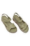 Elit RhmM-14 Kadın Hakiki Deri Ortopedik Düz Sandalet Yeşil
