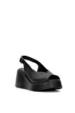 Pierre Cardin PC-54587 Kadın Hakiki Deri Dolgu Topuk Sandalet Siyah